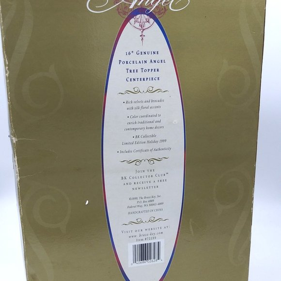 HAND CRAFTED BRASS KEY 16" PORCELAIN ANGEL TREETOPPER NEVER REMOVED FROM BOX - Picture 2 of 16